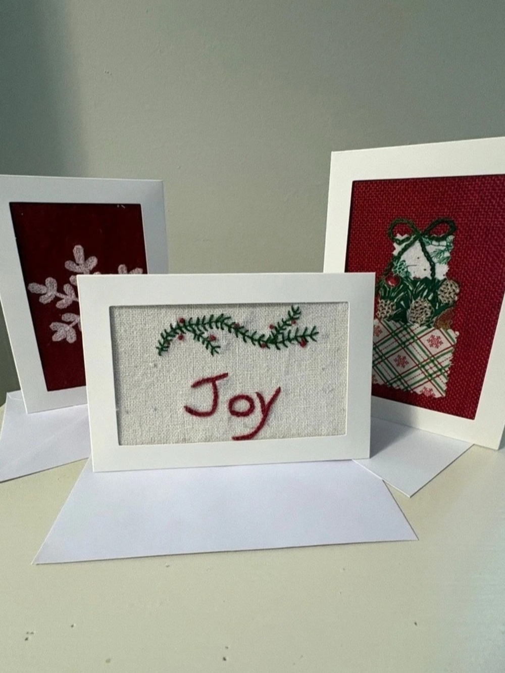Handmade Embroidered Holiday Cards Set